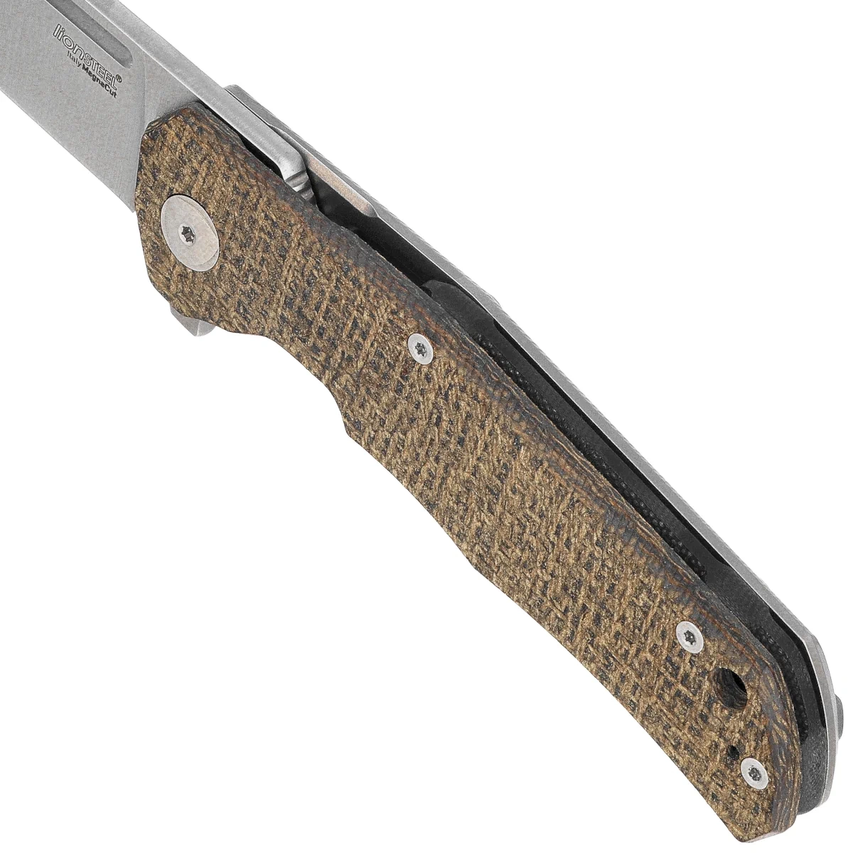 Nóż składany LionSteel Q4ttro Green Burlap Micarta/Titanium, Satin MagnaCut by Molletta (Q4 BGR) 4 webp