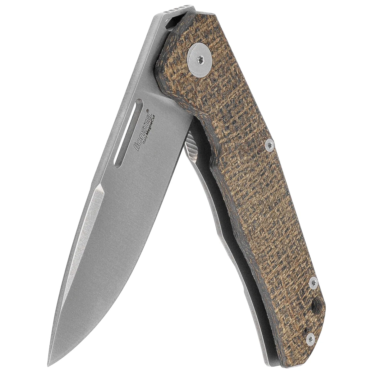 Nóż składany LionSteel Q4ttro Green Burlap Micarta/Titanium, Satin MagnaCut by Molletta (Q4 BGR) 6 webp
