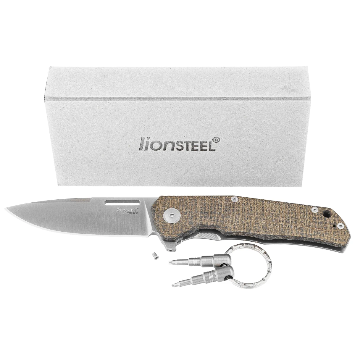 Nóż składany LionSteel Q4ttro Green Burlap Micarta/Titanium, Satin MagnaCut by Molletta (Q4 BGR) 7 webp