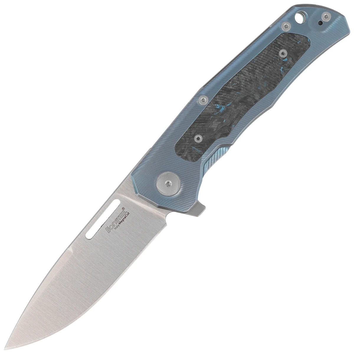 Nóż składany LionSteel Q4ttro Blue Titanium / Fat Carbon, Satin MagnaCut by Molletta (Q4 BL) 1 webp