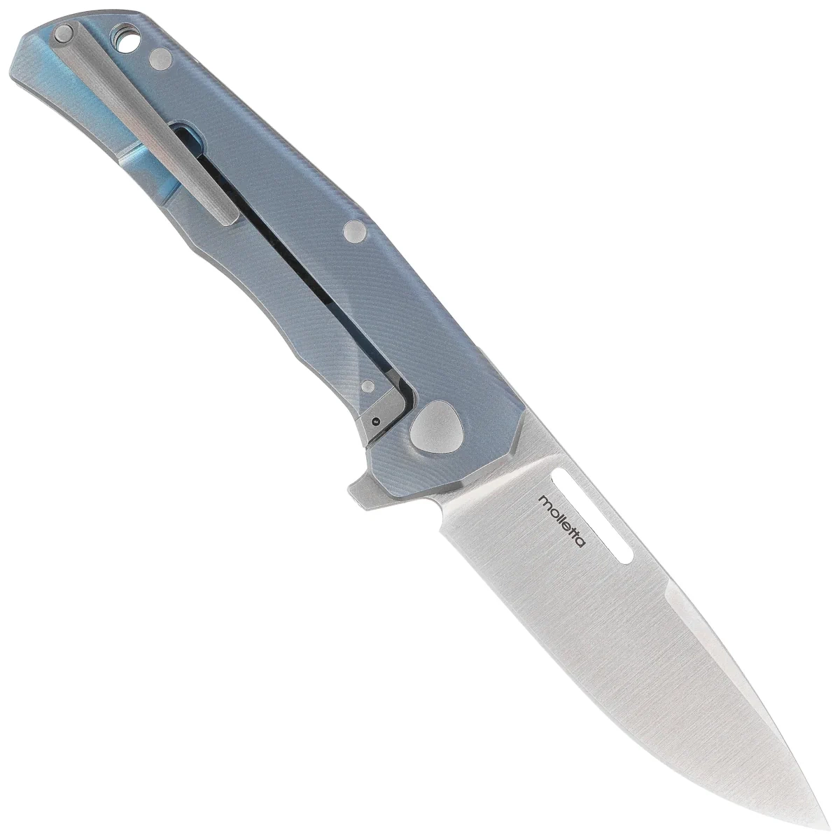 Nóż składany LionSteel Q4ttro Blue Titanium / Fat Carbon, Satin MagnaCut by Molletta (Q4 BL) 3 webp