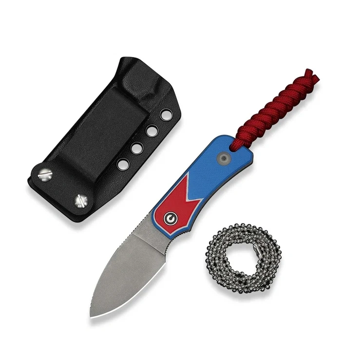 Nóż na szyję Civivi Baby Banter Fixed Blade Red-White-Blue G10, Gray Stonewashed Nitro-V by Ben Petersen (C23045A-1) 1 webp