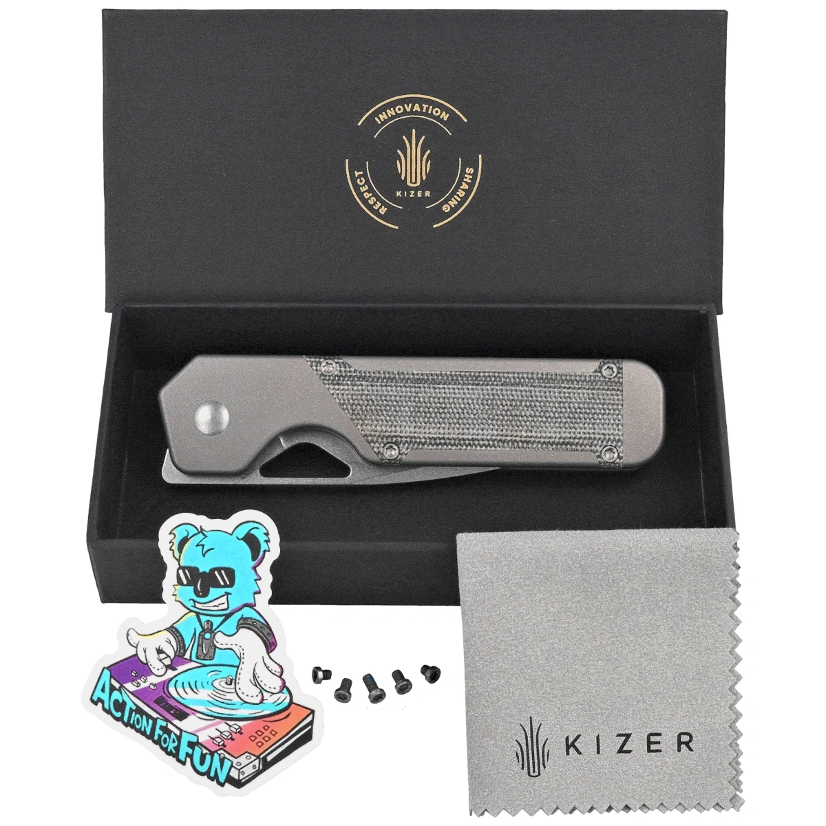 Nóż składany Kizer Militaw Gray Titanium / Black Micarta, Stonewashed S35VN by Jonathan Styles (Ki3634A1) 3 webp