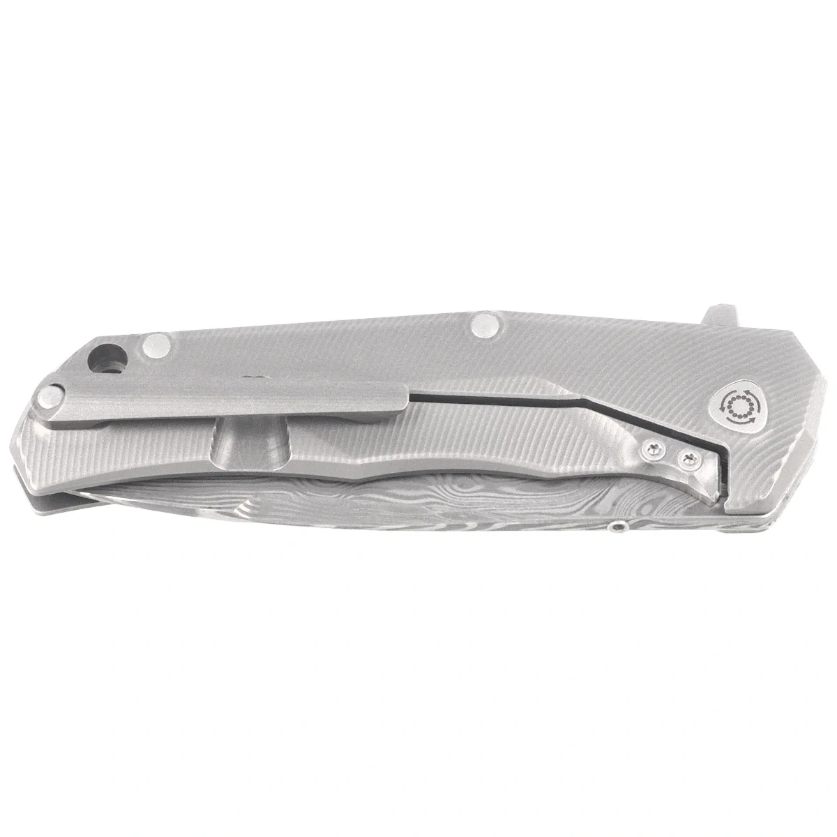 Nóż składany LionSteel T.R.E. Gray Titanium, Thor Damasteel Damascus by Molletta (TRE DT GY) 2 webp