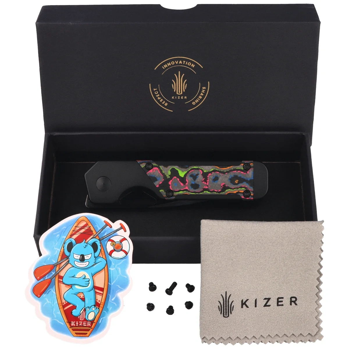 Nóż składany Kizer Mini Militaw Black Titanium / Camo Carbon 80'S, Black DLC M390 by Jonathan Styles (Ki3634SA1) 3 webp