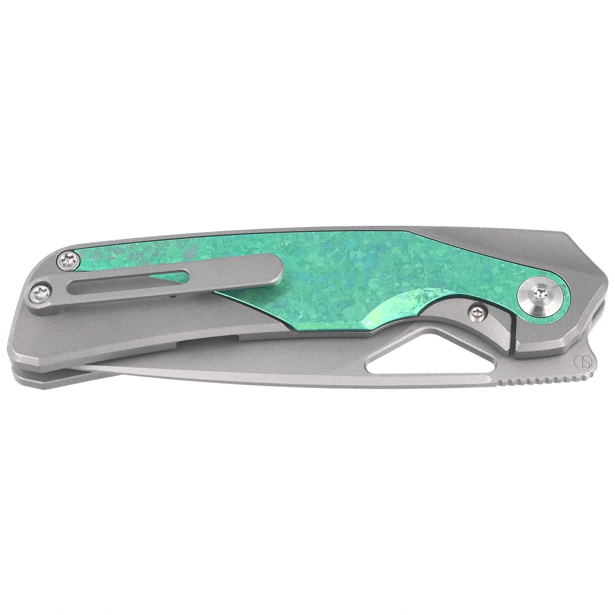 Nóż składany Kizer Topsail Silver-Green Crystallized Titanium, Blast M390 by Jonathan Styles (Ki3735A4) 2 webp