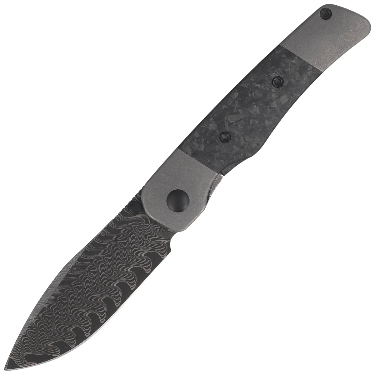 Nóż składany Kizer Coywolf Gray Titanium / Black Carbon Fiber, Acid Washed Damascus by Derek Sharon (Ki3685A1) 1 webp