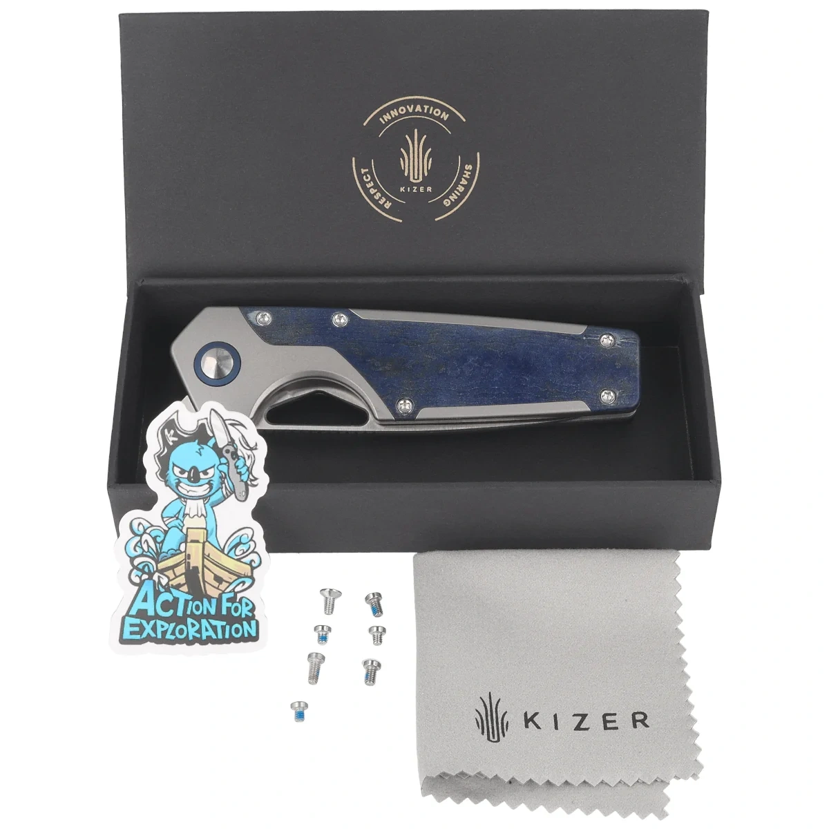 Nóż składany Kizer Serpentine Silver Titanium / Blue Richlite, Satin M390 by Jonathan Styles (Ki3759FDA3) 3 webp