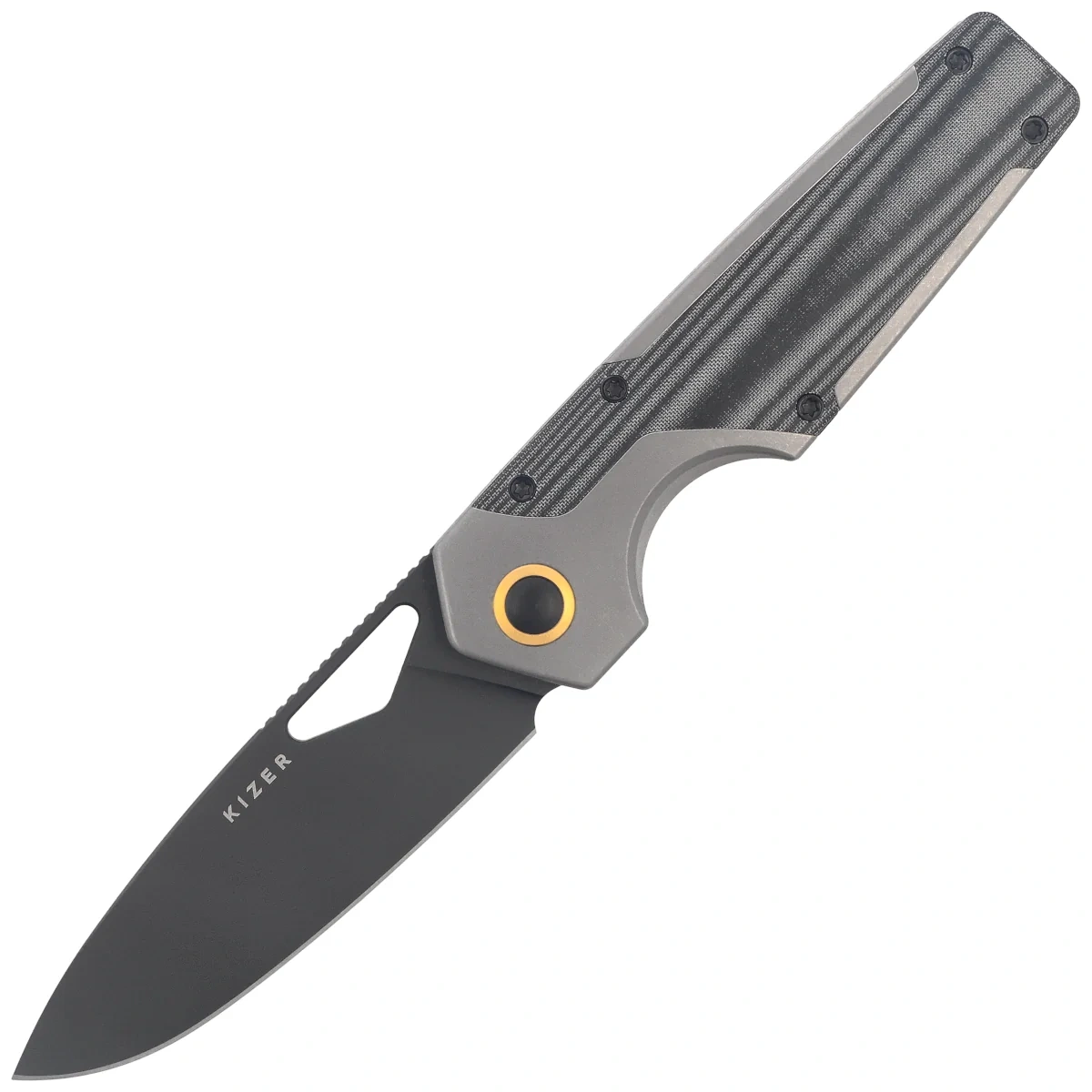 Nóż składany Kizer Serpentine Gray Titanium / Black Micarta, Matte Ultra DLC Elmax by Jonathan Styles (Ki3759FDA2) 1 webp