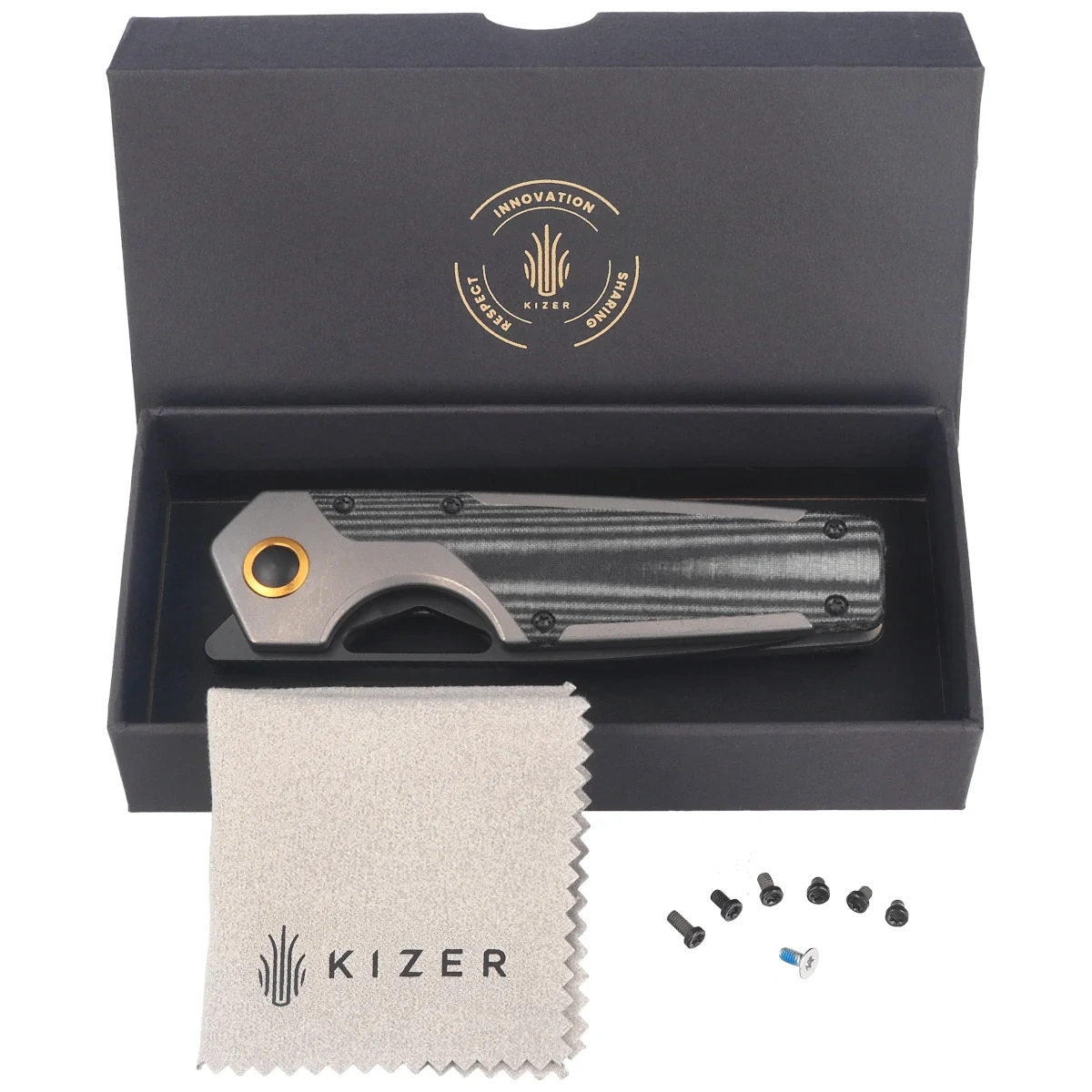 Nóż składany Kizer Serpentine Gray Titanium / Black Micarta, Matte Ultra DLC Elmax by Jonathan Styles (Ki3759FDA2) 3 webp