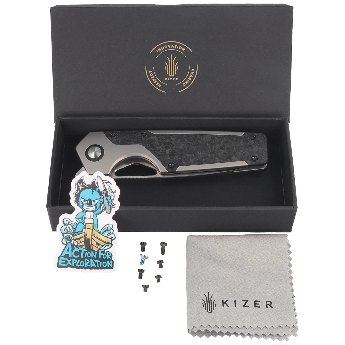 Nóż składany Kizer Serpentine Silver Titanium / Black Carbon Fiber, Satin Elmax by Jonathan Styles (Ki3759FDA1) 3 webp