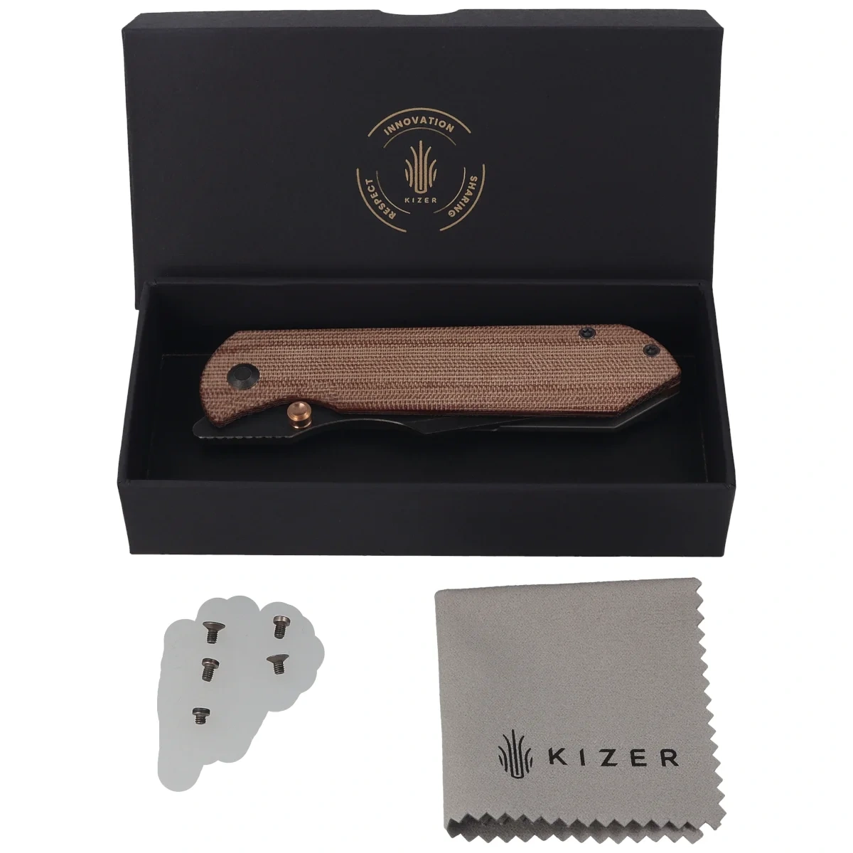 Nóż składany Kizer Harpoon Fold Gray Titanium / Brown Norplex UltreX Micarta, Acid Washed 3-layer Composite Steel by Maverick Customs (Ki4784A4) 3 webp