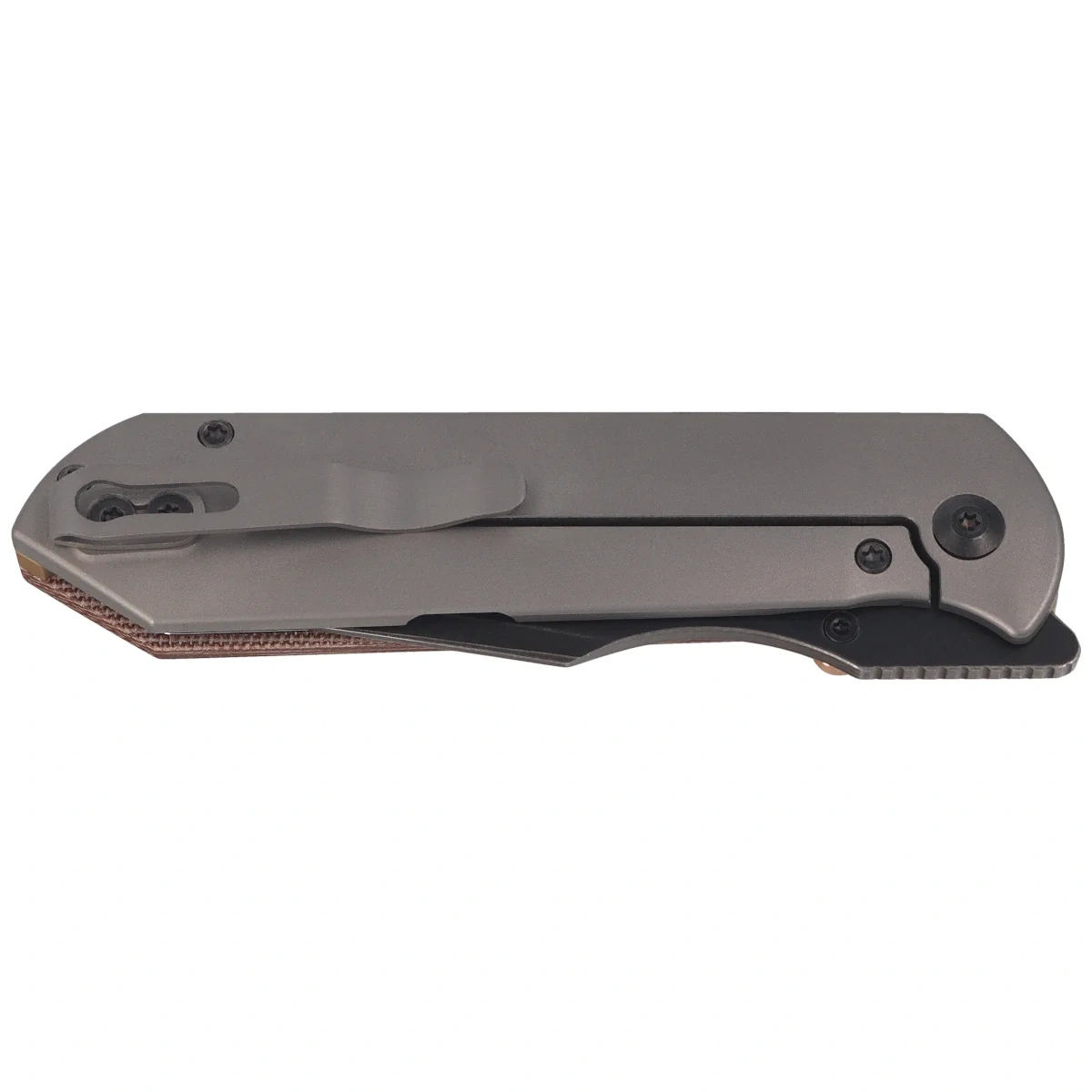 Nóż składany Kizer Harpoon Fold Gray Titanium / Brown Norplex UltreX Micarta, Acid Washed 3-layer Composite Steel by Maverick Customs (Ki4784A4) 2 webp