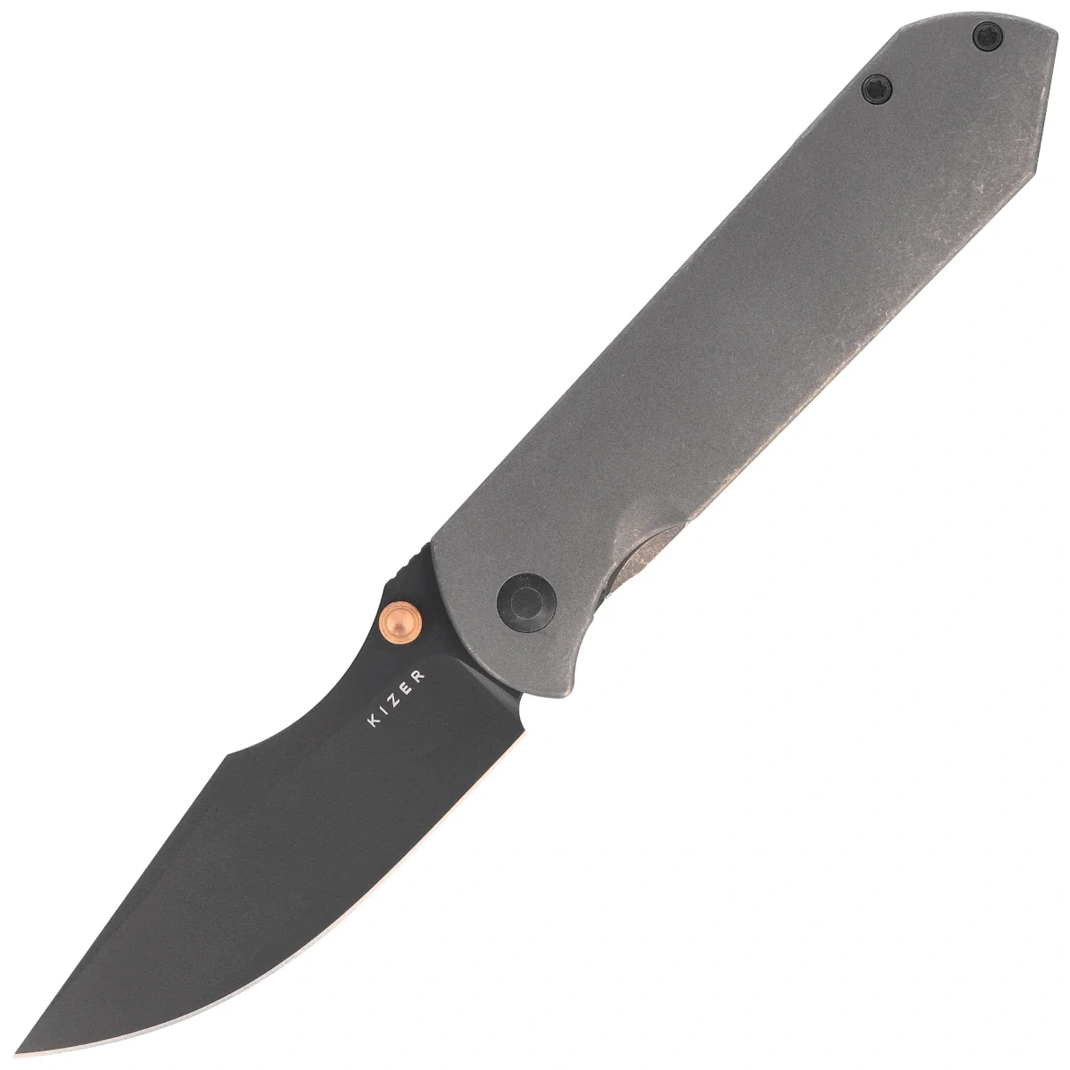 Nóż składany Kizer Harpoon Fold Gray Titanium, Matte DLC Ultra Elmax by Maverick Customs (Ki4784A3) 1 webp