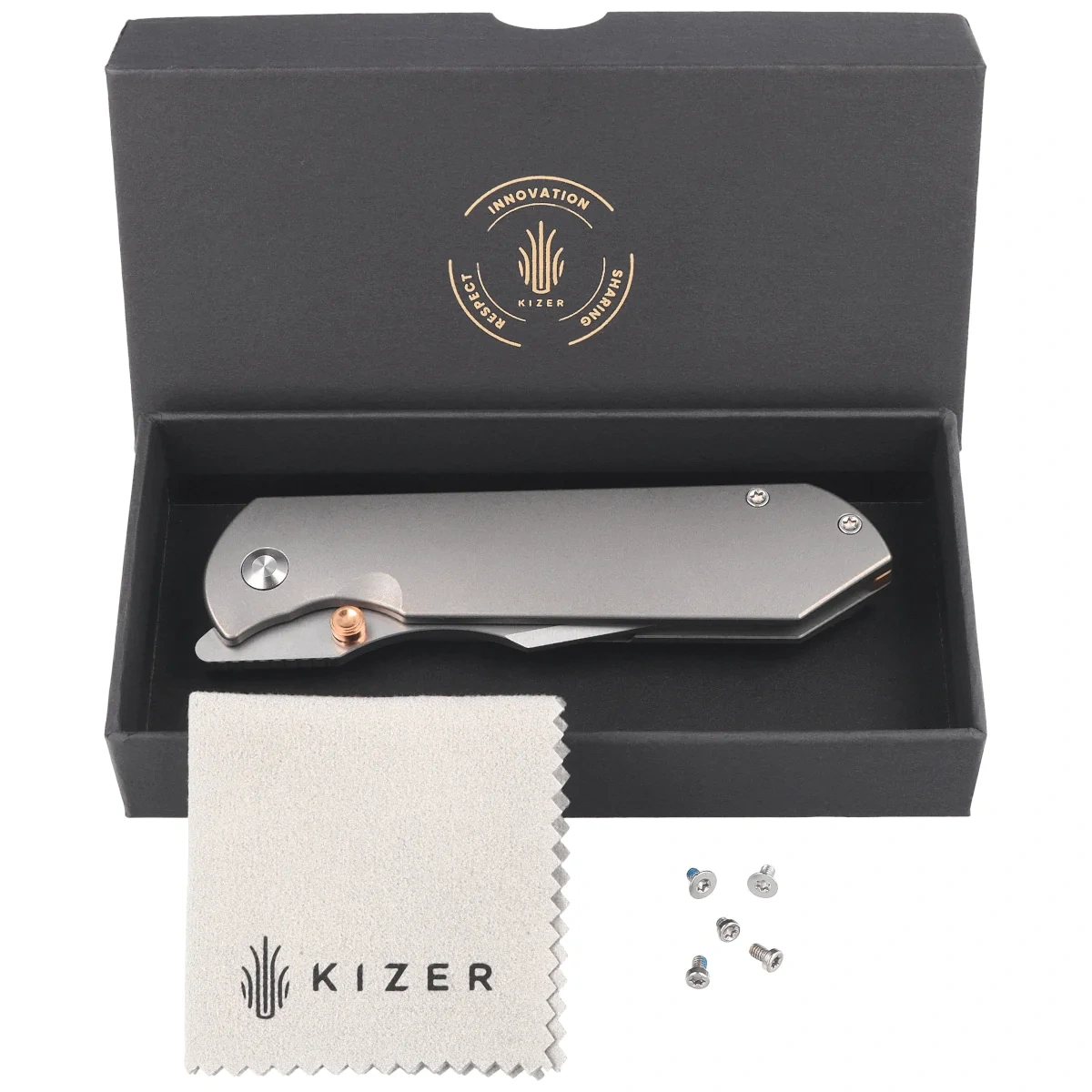 Nóż składany Kizer Harpoon Fold Gray Titanium, Stonewashed Elmax by Maverick Customs (Ki4784A1) 3 webp