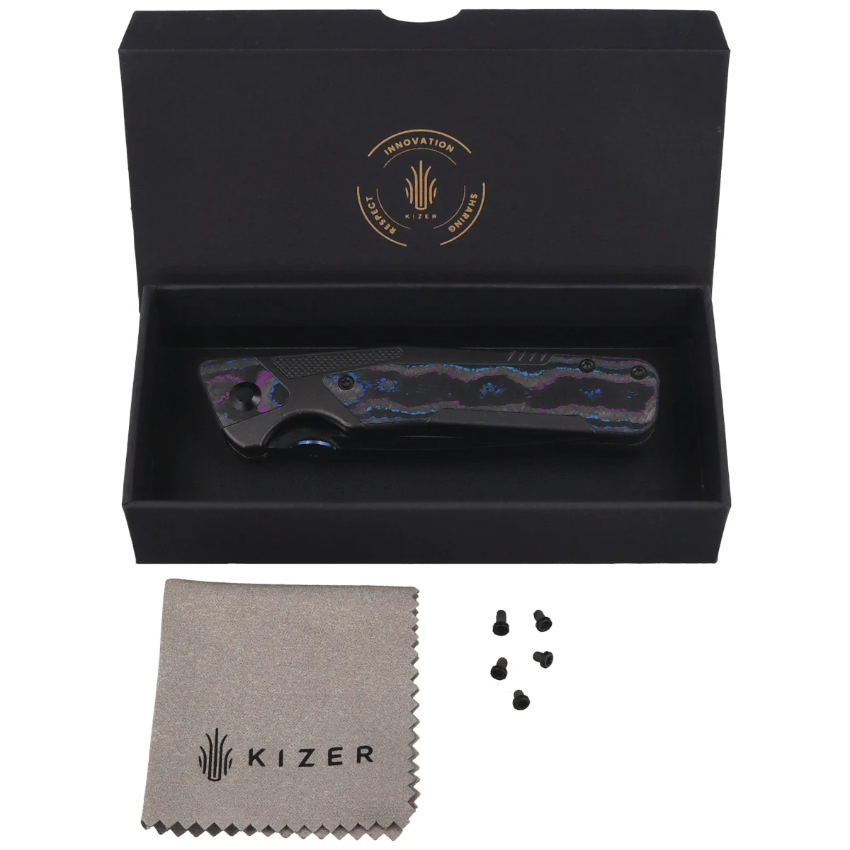 Nóż składany Kizer Sable Chief Black Titanium / Camo Carbon Damtanium, Polished DLC Ultra K390 by Jonathan Styles (Ki3745A1) 3 webp
