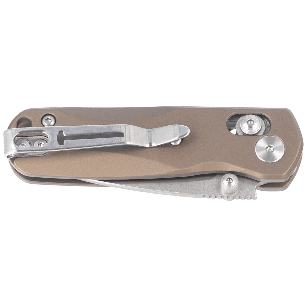 Nóż składany Bestechman Sprite Bronze Titanium, Stonewashed/Satin M390 (BMK21B) 2 webp