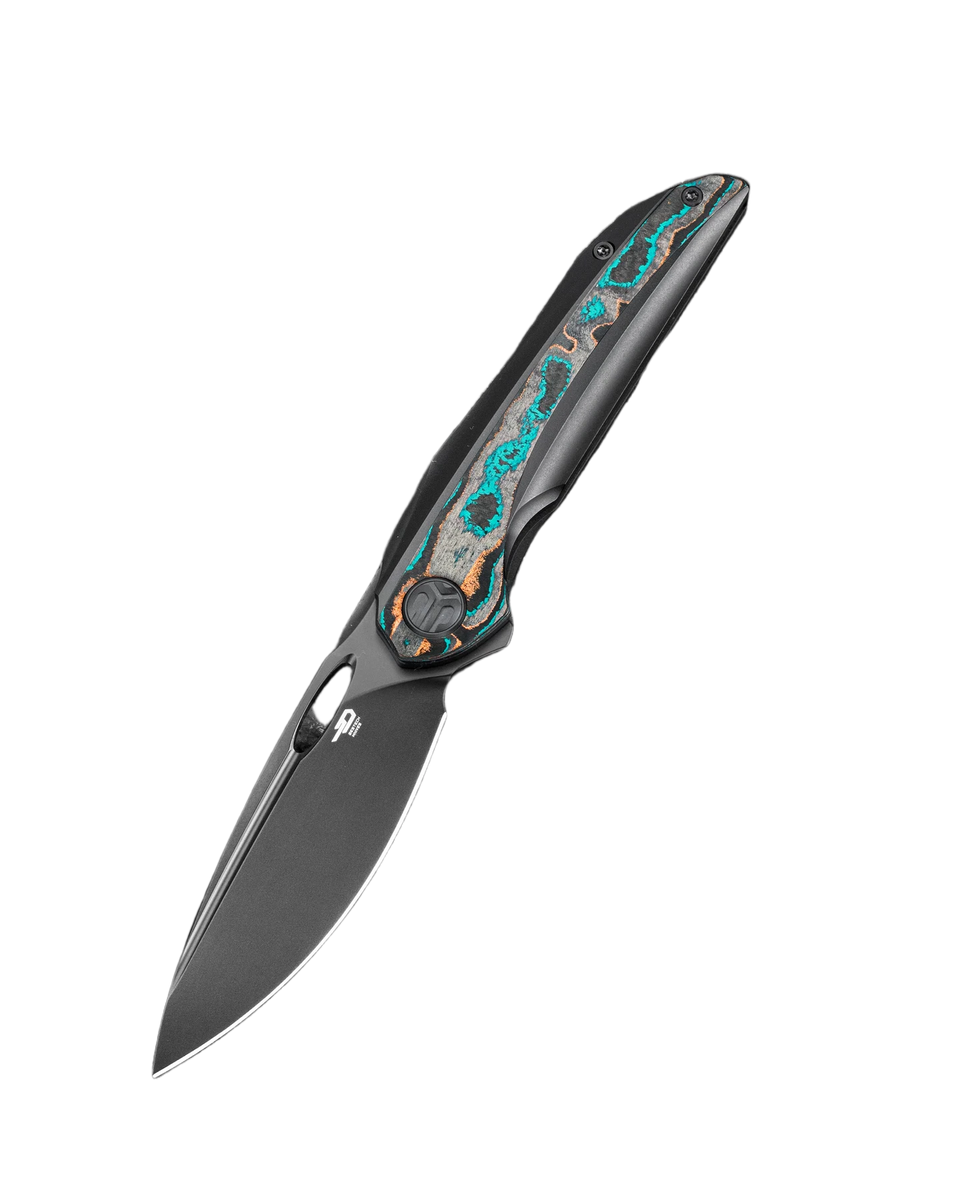 Nóż składany Bestech Senu Black Titanium / Camo Carbon Fiber, Black PVD CPM S90V by Kombou (BT2601D) 1 png