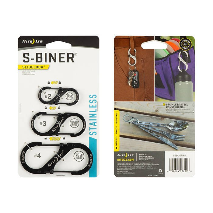 Nite Ize - Zestaw karabińczyków S-Biner® SlideLock® - Stal nierdzewna - #2, #3, #4 - Czarny - LSBC-01-R6 1 jpg